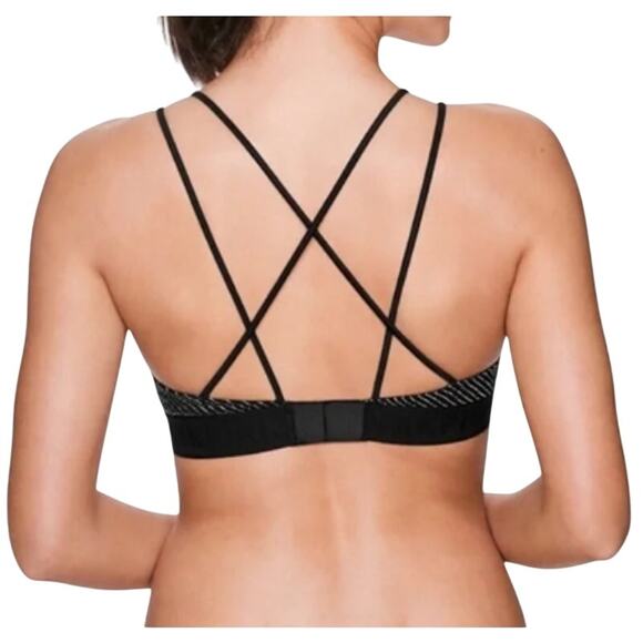 Victoria Secret Pink Women’s Black Glitter Striped Unlined Wireless Bra Large - Picture 7 of 7